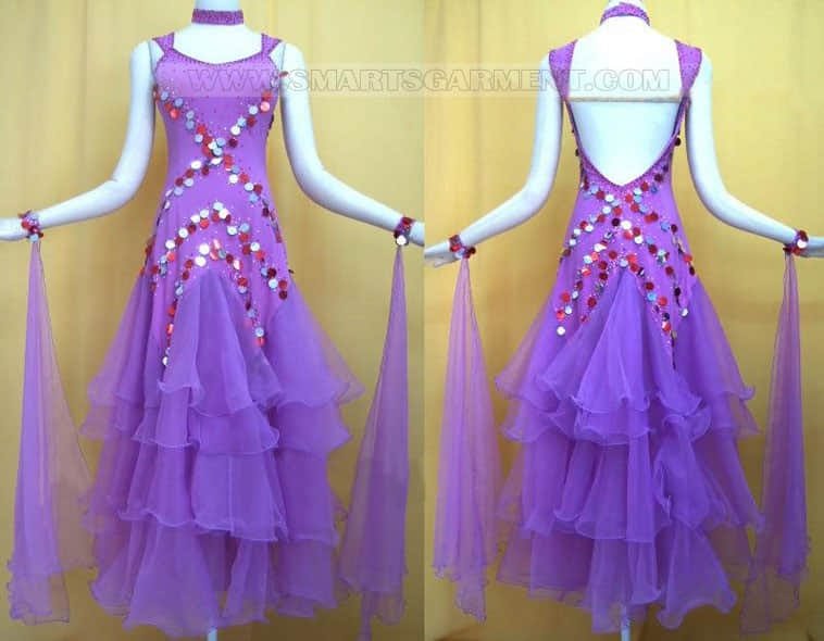 CHAGME Ballroom Dancing Dress,Long-Sleeved Modern Dance Dress,National Standard Dance Dress,Waltz Practice Dress Purple, Small