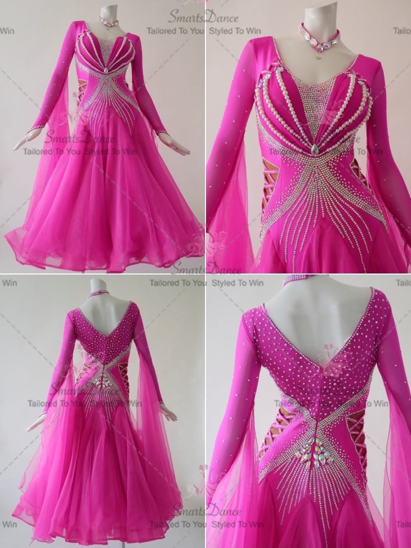 Pink Girls Swarovski Chiffon Ballroom Costumes Performance BD-SG3758
